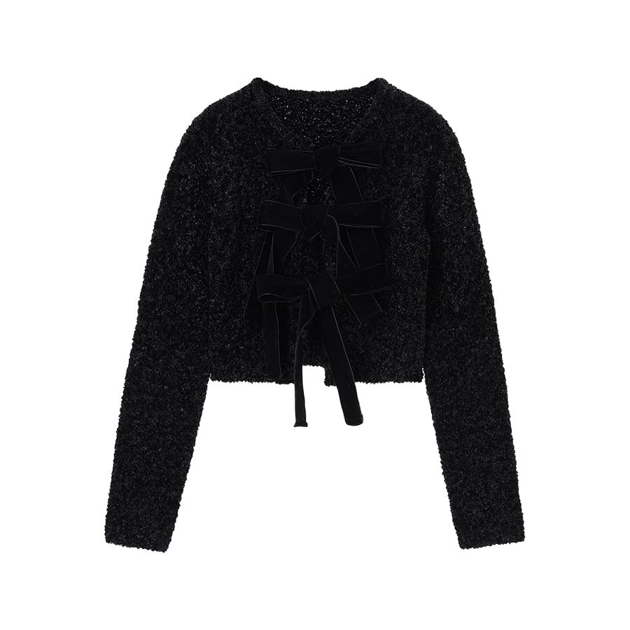 Amazon | [EIMY ISTOIRE] フロントリボンニットトップス BLACK